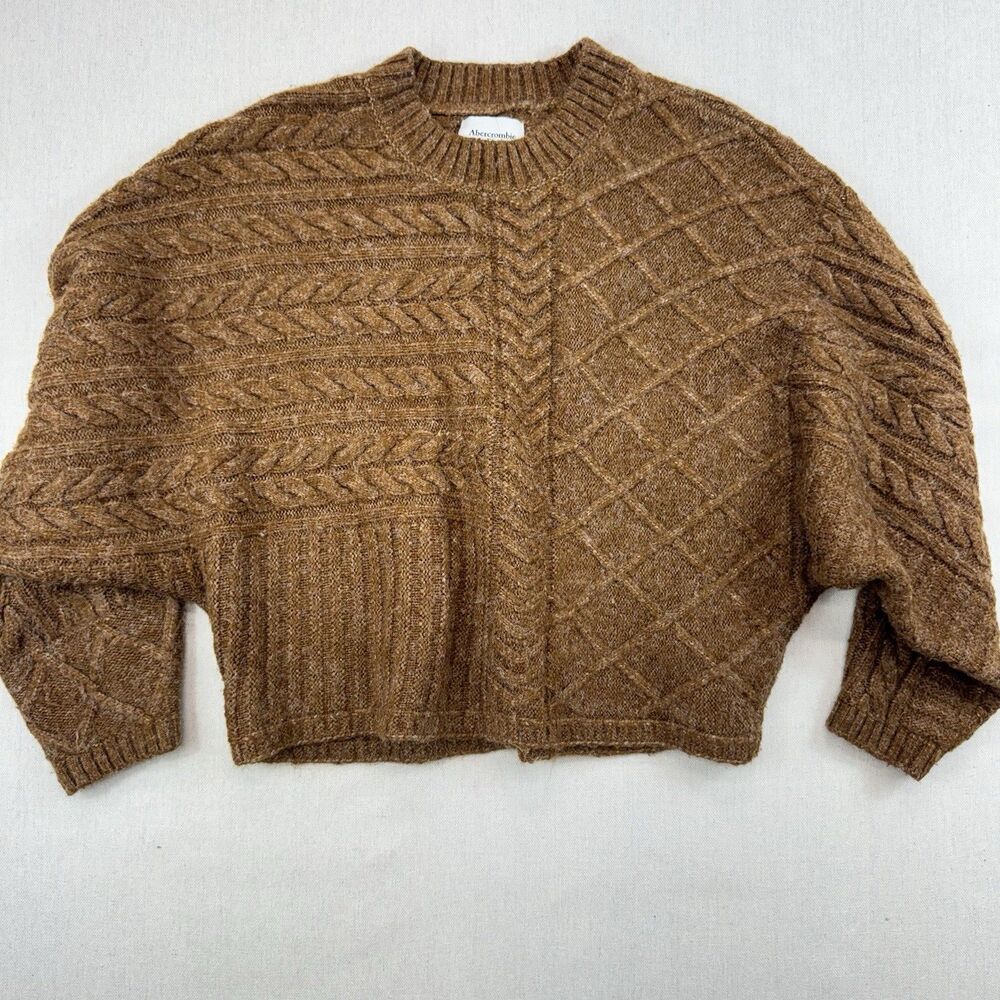 Abercrombie Fitch Acrylic Sweater Brown Pullover Soft Cable Knit Crop Womens S/M